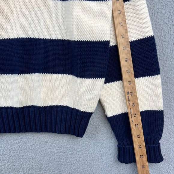 Polo Ralph Lauren Mens Striped Sweater Navy Cream Cotton Size L - Picture 7 of 9